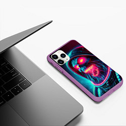 Чехол iPhone 11 Pro матовый Скелет погибшего космонавта - неоновое свечение, цвет: 3D-фиолетовый — фото 2