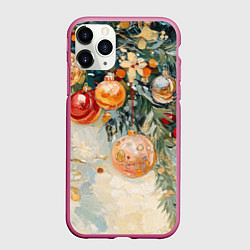 Чехол iPhone 11 Pro матовый Большие и маленькие новогодние шары, цвет: 3D-малиновый