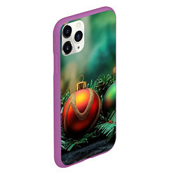 Чехол iPhone 11 Pro матовый Новогодние шары на ветках, цвет: 3D-фиолетовый — фото 2