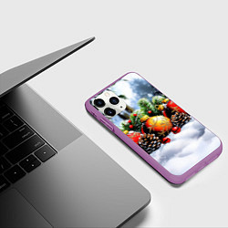 Чехол iPhone 11 Pro матовый Красные и желтый новогодние шары, цвет: 3D-фиолетовый — фото 2