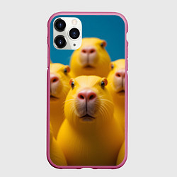 Чехол iPhone 11 Pro матовый Желтые капибары, цвет: 3D-малиновый