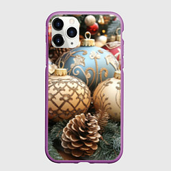 Чехол iPhone 11 Pro матовый Большие новогодние шары, цвет: 3D-фиолетовый