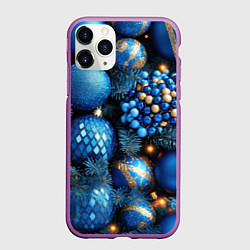 Чехол iPhone 11 Pro матовый Синие новогодние игрушки на елке, цвет: 3D-фиолетовый