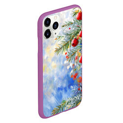 Чехол iPhone 11 Pro матовый Пейзаж новогодние игрушки и елка, цвет: 3D-фиолетовый — фото 2