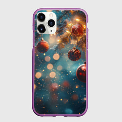 Чехол iPhone 11 Pro матовый Новый год боке стиль, цвет: 3D-фиолетовый