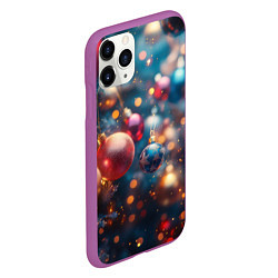 Чехол iPhone 11 Pro матовый Красные и синие шары на фоне елки, цвет: 3D-фиолетовый — фото 2