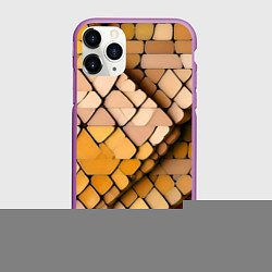 Чехол iPhone 11 Pro матовый Жёлтые рельефные плитки, цвет: 3D-фиолетовый