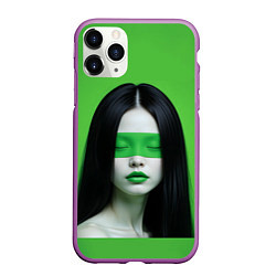 Чехол iPhone 11 Pro матовый Pop art девушка на зеленом фоне, цвет: 3D-фиолетовый