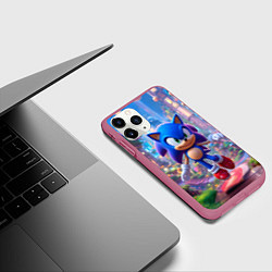 Чехол iPhone 11 Pro матовый Соник в красочной стране, цвет: 3D-малиновый — фото 2