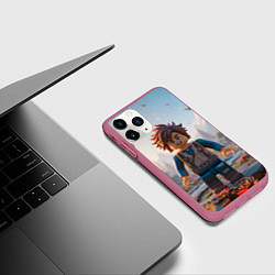 Чехол iPhone 11 Pro матовый Роблокс в игровой стране, цвет: 3D-малиновый — фото 2