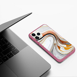 Чехол iPhone 11 Pro матовый Волнистые чёрно-жёлтые линии на белом фоне, цвет: 3D-малиновый — фото 2