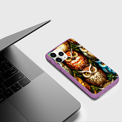 Чехол iPhone 11 Pro матовый Много сов, цвет: 3D-фиолетовый — фото 2