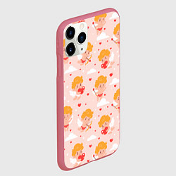 Чехол iPhone 11 Pro матовый Паттерн с милыми купидонами, цвет: 3D-малиновый — фото 2