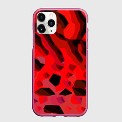 Чехол iPhone 11 Pro матовый Чёрно-красная пористая абстракция, цвет: 3D-малиновый