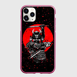 Чехол iPhone 11 Pro матовый Кровавый самурай и луна, цвет: 3D-малиновый