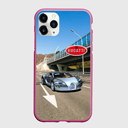 Чехол iPhone 11 Pro матовый Бугатти на трассе, цвет: 3D-малиновый