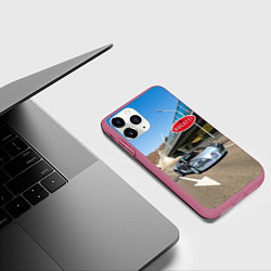 Чехол iPhone 11 Pro матовый Бугатти на трассе, цвет: 3D-малиновый — фото 2