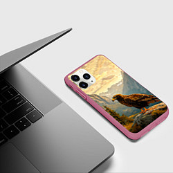 Чехол iPhone 11 Pro матовый Орел в горах, цвет: 3D-малиновый — фото 2