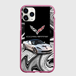 Чехол iPhone 11 Pro матовый Chevrolet Corvette - motorsport racing team, цвет: 3D-малиновый