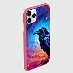 Чехол iPhone 11 Pro матовый Черный ворон на фоне космоса, цвет: 3D-малиновый — фото 2