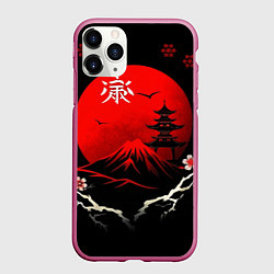 Чехол iPhone 11 Pro матовый Japan red black nature, цвет: 3D-малиновый