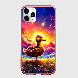 Чехол iPhone 11 Pro матовый Космическая уточка, цвет: 3D-малиновый