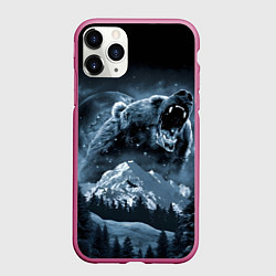 Чехол iPhone 11 Pro матовый Медведь в зимнем лесу, цвет: 3D-малиновый