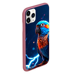 Чехол iPhone 11 Pro матовый Попугай и молния, цвет: 3D-малиновый — фото 2