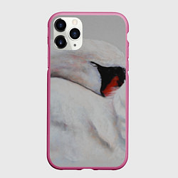 Чехол iPhone 11 Pro матовый Белый лебедь спит, цвет: 3D-малиновый