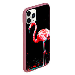 Чехол iPhone 11 Pro матовый Фламинго на черном, цвет: 3D-малиновый — фото 2