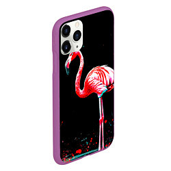 Чехол iPhone 11 Pro матовый Фламинго на черном, цвет: 3D-фиолетовый — фото 2