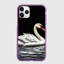 Чехол iPhone 11 Pro матовый Белый лебедь ночью, цвет: 3D-фиолетовый