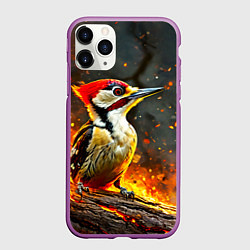 Чехол iPhone 11 Pro матовый Дятел в огне, цвет: 3D-фиолетовый