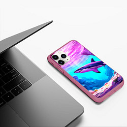 Чехол iPhone 11 Pro матовый Акула в розовом сиянии, цвет: 3D-малиновый — фото 2