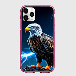 Чехол iPhone 11 Pro матовый Орел и молния, цвет: 3D-малиновый