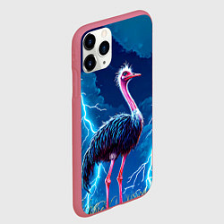 Чехол iPhone 11 Pro матовый Страус и молния, цвет: 3D-малиновый — фото 2