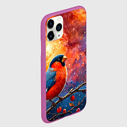 Чехол iPhone 11 Pro матовый Снегирь и космос, цвет: 3D-фиолетовый — фото 2