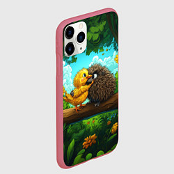 Чехол iPhone 11 Pro матовый Цыпленок обнимает ежика, цвет: 3D-малиновый — фото 2