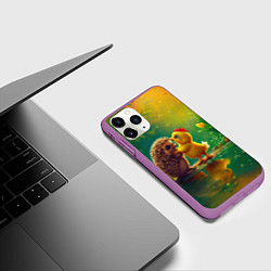 Чехол iPhone 11 Pro матовый Цыпленок с ежиком, цвет: 3D-фиолетовый — фото 2