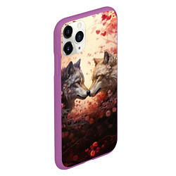 Чехол iPhone 11 Pro матовый Волк и волчица в бутонах цветов, цвет: 3D-фиолетовый — фото 2