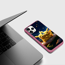 Чехол iPhone 11 Pro матовый Пикачу и огоньки в небе, цвет: 3D-малиновый — фото 2