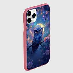 Чехол iPhone 11 Pro матовый Сова и фиолетовые цветы, цвет: 3D-малиновый — фото 2