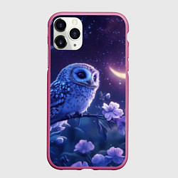 Чехол iPhone 11 Pro матовый Сова и ночное небо, цвет: 3D-малиновый