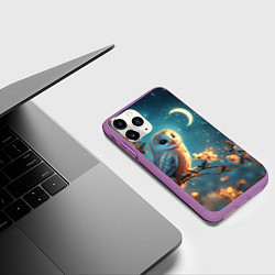 Чехол iPhone 11 Pro матовый Сова и звездное небо, цвет: 3D-фиолетовый — фото 2