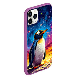 Чехол iPhone 11 Pro матовый Пингвин в космосе, цвет: 3D-фиолетовый — фото 2