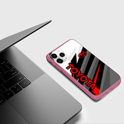 Чехол iPhone 11 Pro матовый Toyota - белый и красный, цвет: 3D-малиновый — фото 2