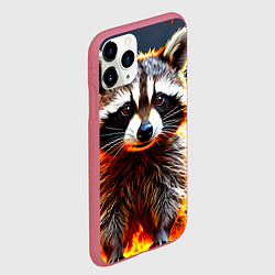 Чехол iPhone 11 Pro матовый Енот в огне, цвет: 3D-малиновый — фото 2