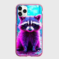 Чехол iPhone 11 Pro матовый Енотик в сказочном лесу, цвет: 3D-малиновый
