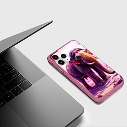 Чехол iPhone 11 Pro матовый Слон в розовом свете, цвет: 3D-малиновый — фото 2
