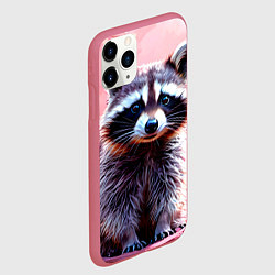 Чехол iPhone 11 Pro матовый Енот в розовом лесу, цвет: 3D-малиновый — фото 2